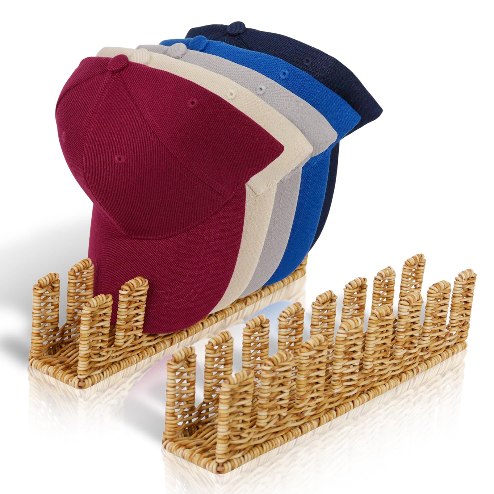 Photo 1 of ********** 2 PIECE*****Cantalop Synthetic Rattan Hat Organizer for Baseball Caps – Holds 14 Snapbacks, Trucker & Flat Brim Hats – Stylish Freestanding Display & Storage Rack for Closet, Bedroom, Entryway (2-Pack, Natural)