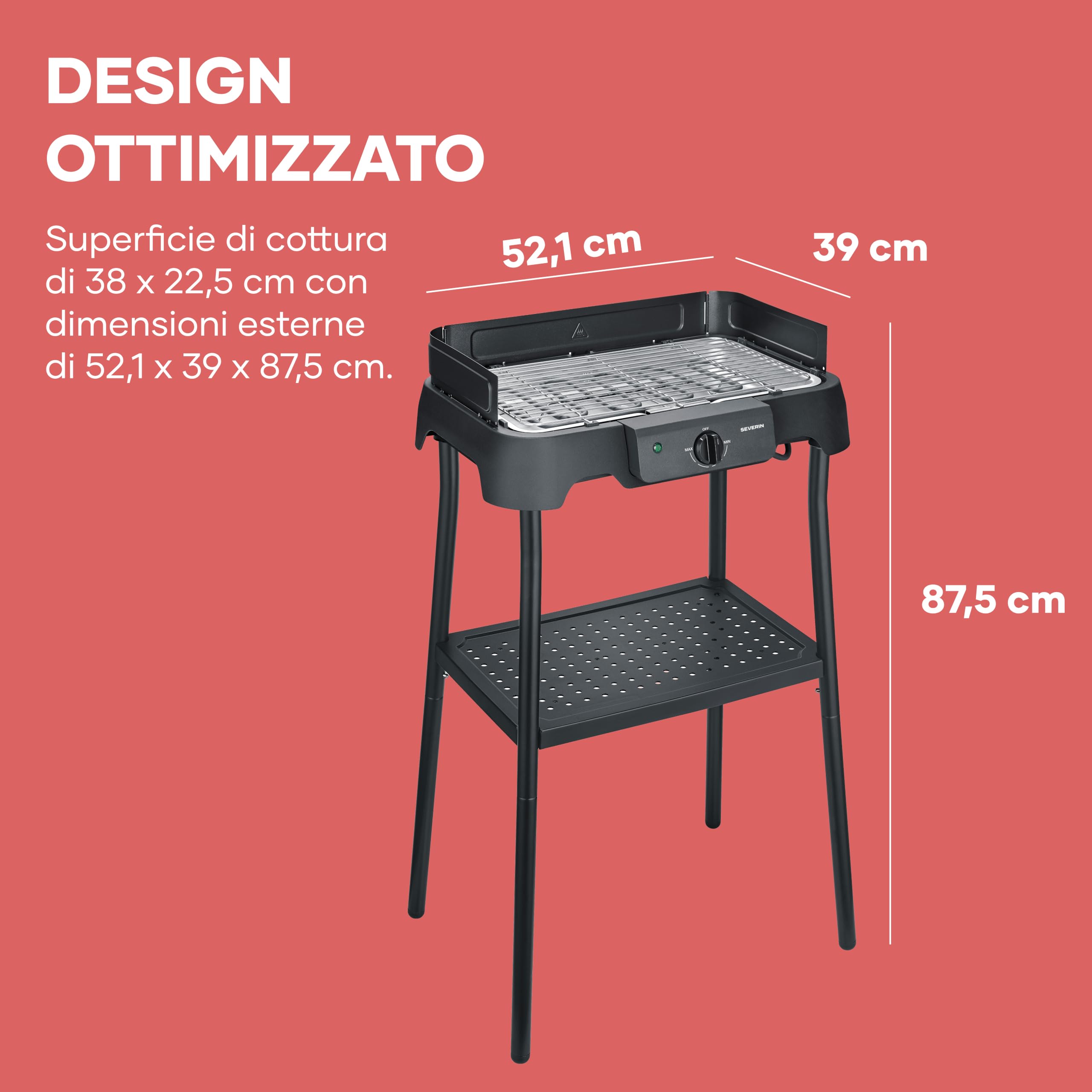 Barbecue Elettrico con Supporto, Griglia in Acciaio Inox, 2000W