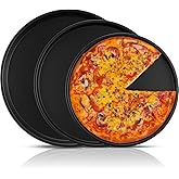 Teenyyou Pizza Pans 10.23/11.4/12.1 Inches Set of 3 Black Stainless Steel Non Stick Pizza Baking Pans Tray Round Serving Plate for Pie Cookie Cake Baking Grilling