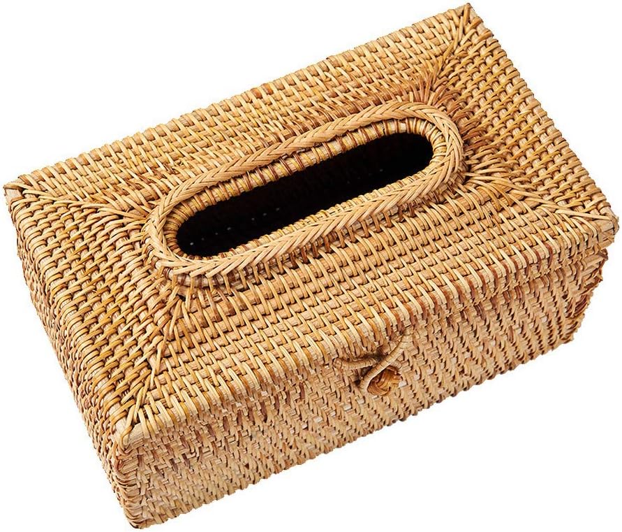 CURE SECRET Home Handmade Rattan Tissue Box Square Woven Paper Towel Storage Box for Kitchen/Living Room/Bedroom