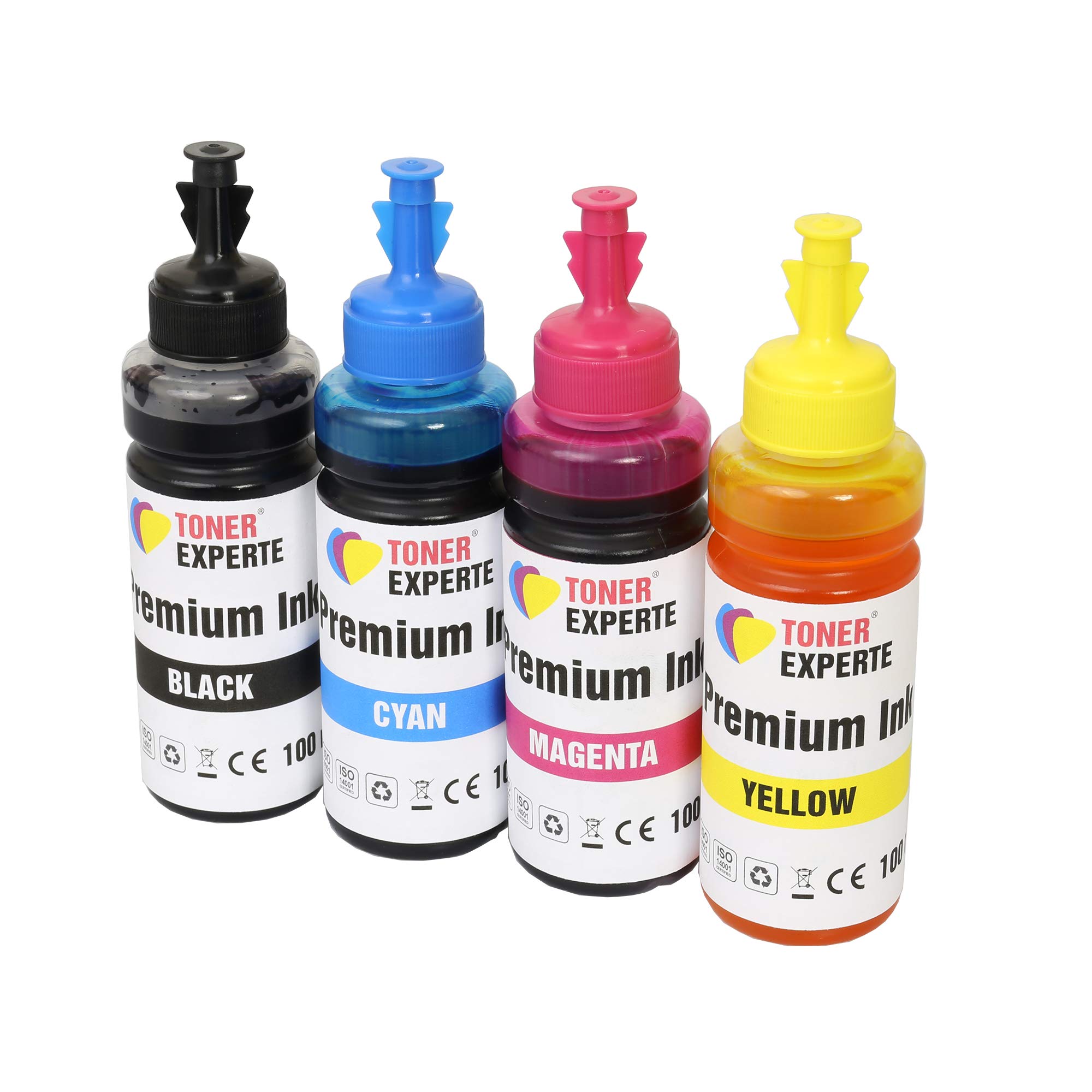 TONER EXPERTE® 4 x 100 ml (1 SET) Universal Refillable Ink Bottles Replacement for EPSON LEXMARK DELL RICOH Compatible with Cartridges and CISS System