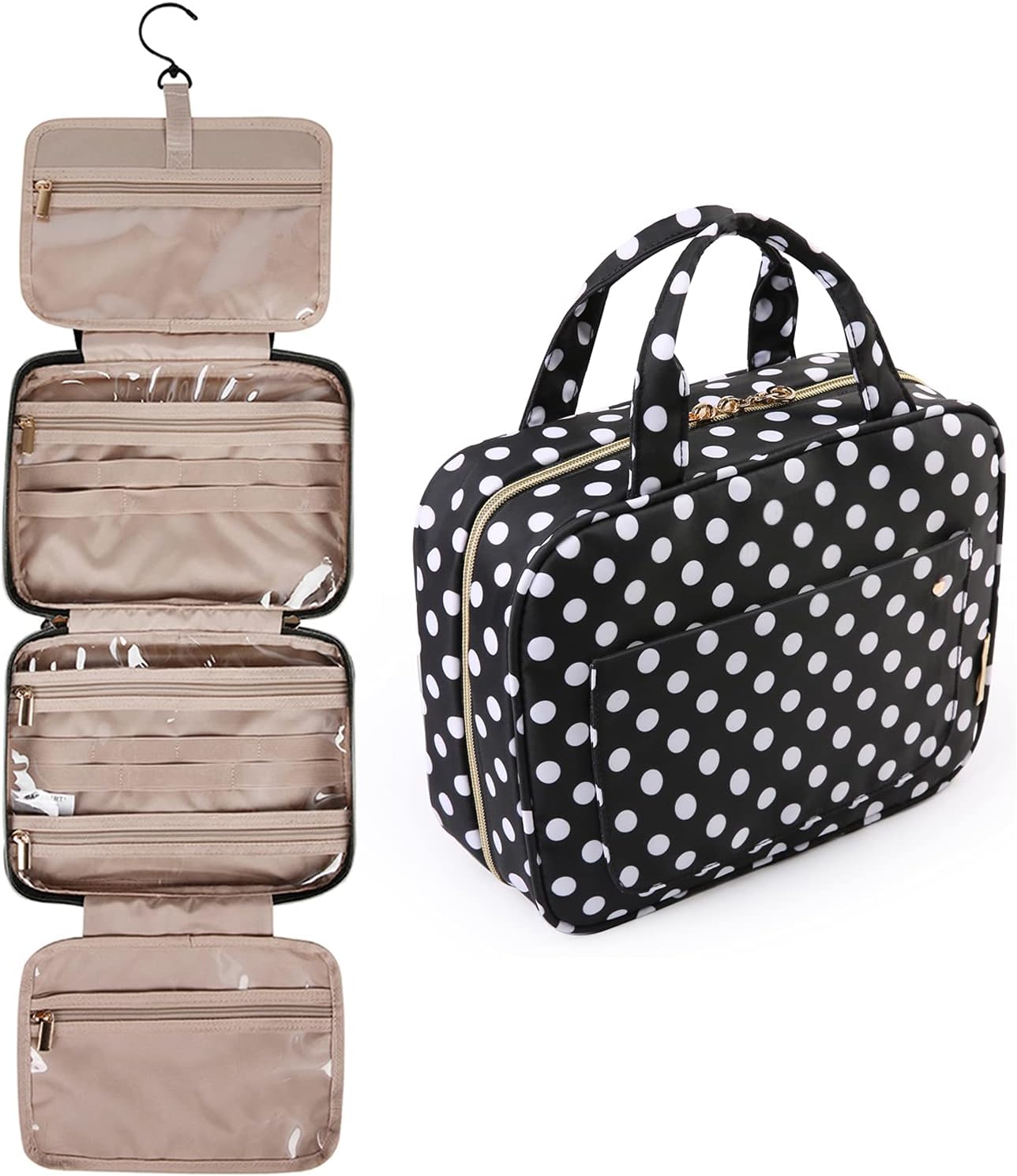 BAGSMART Toiletry Bag Travel Bag with Hanging Hook, Water-resistant Makeup Cosmetic Bag Travel Organizer for Accessories, Shampoo, Full Sized Container, Toiletries