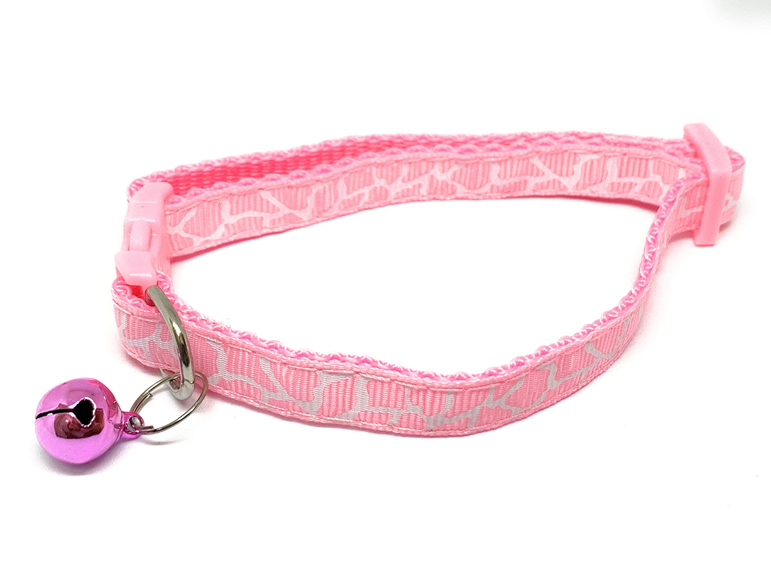 Reflective & Adjustable Cat, Dog, Small Animal Pet Collar; Bells to Stop Hunting. Funky Patterned, Paw Prints. Designed for Visibility [PINK GIRAFFE]