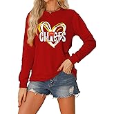 BVUSHM Football Sweatshirt Women Game Day Sweatshirts Football Team Fans Pullover Shirt Crewneck Heart Graphic Long Sleeve