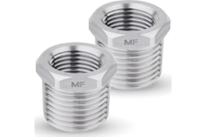MAACFLOW MAACFLOW Stainless Steel 1/2" Male NPT to 3/8" Female NPT Adapter Reducer Hex Bushing (Thread OD 0.81" - ID 0.58") (pack of 2)