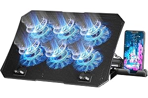 AICHESON Laptop Cooling Pad for 12-15.6 Inch, 6 Cooler Fans with Blue Lights, Laptop Cooling Stand with 2 USB Ports (Blue)