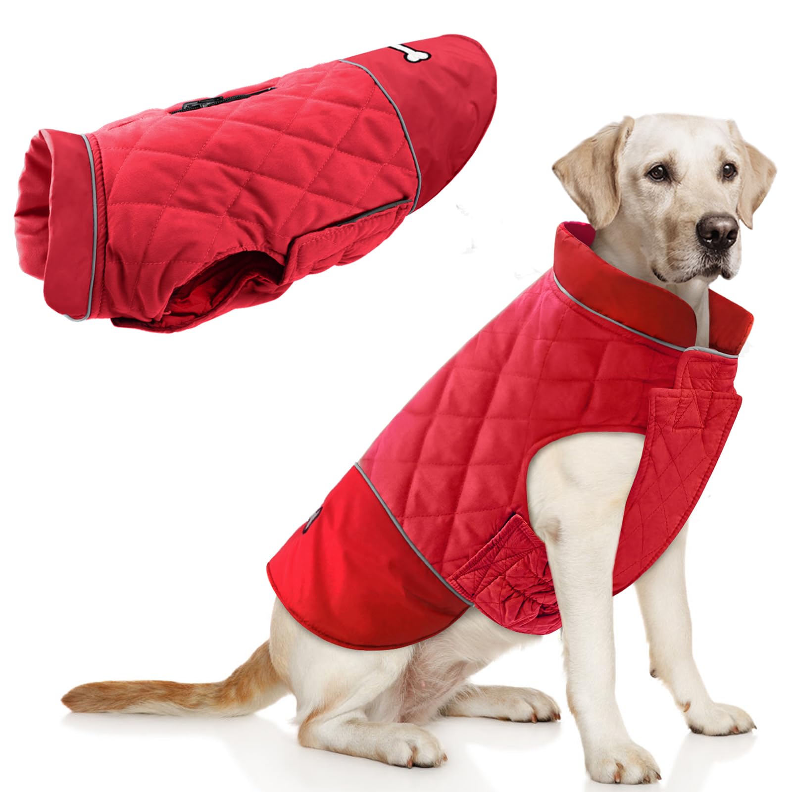 Idepet Waterproof Dog Coat Winter Warm Jacket Vest,Windproof Snowsuit Dog Clothes Outfit Vest Pets Apparel for Small Medium Large Dogs with Harness Hole