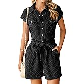 Simplee Womens 2025 Denim Romper Casual Short Sleeve Cargo Jean Romper Overall Shorts With Pockets