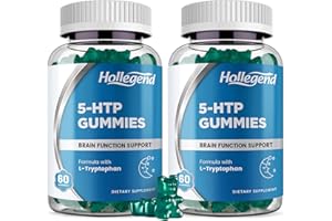 HOLLEGEND 5-HTP Gummies 200mg, 5HTP & L-Tryptophan Supplements for Stress Relief, Brain Support, Blueberry Flavor, 120 Chewables