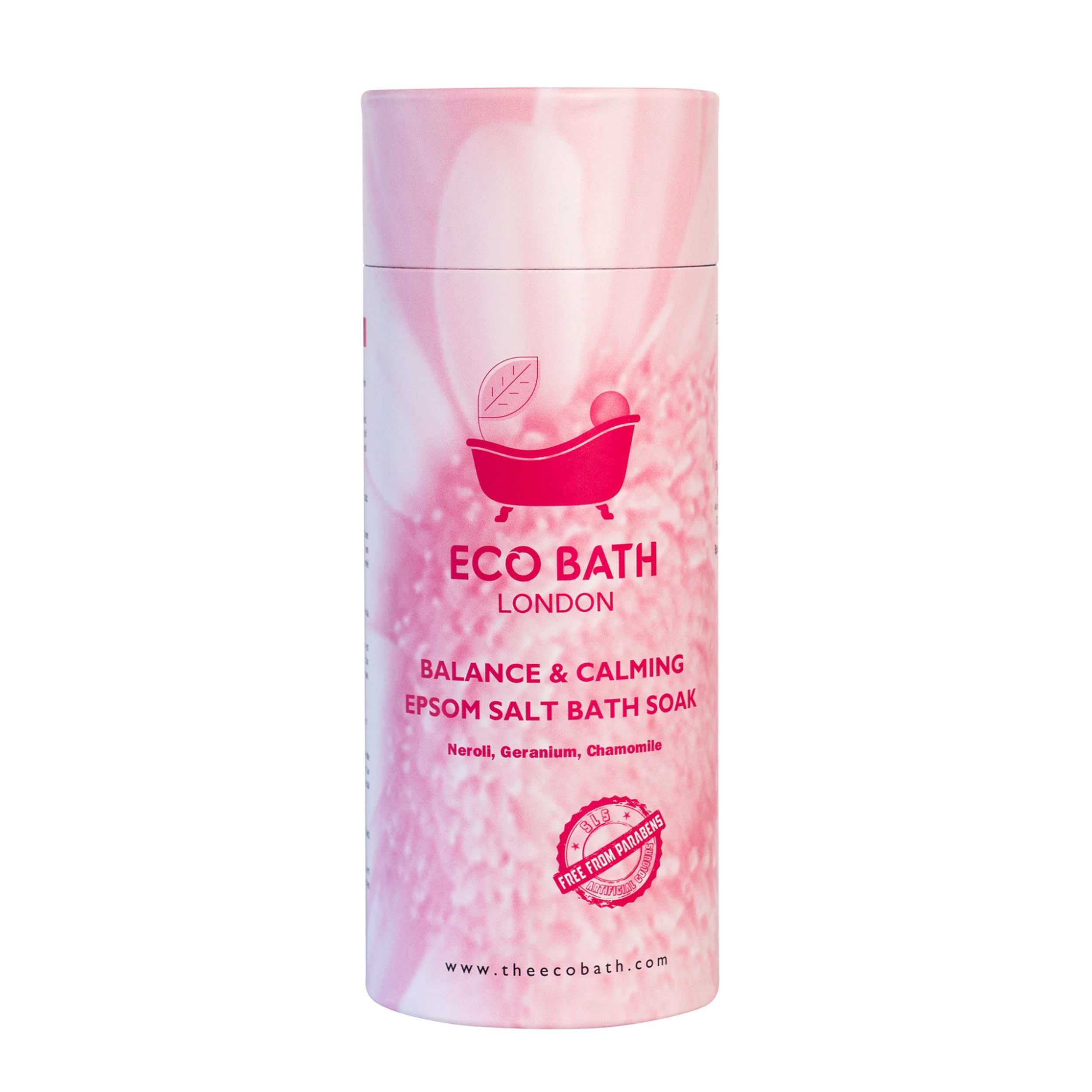 Eco Bath London Balance and Calming Epsom Salt Bath Soak - Tube 1kg, Magnesium Bath Salt Infused with Neroli, Geranium, and Chamomile, Natural Epsom Salts for Bath
