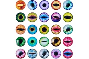 BB BEADTHOVEN Beadthoven 90pcs 25mm Mixed Style Round Glass Dragon Eye Gem Cover Cabochon for Dome Jewelry Finding Cameo Pendent Doll Making