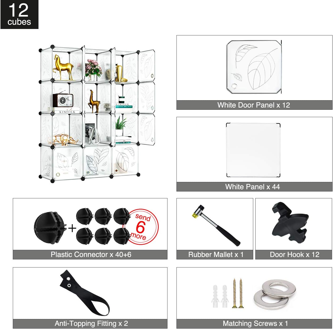 GREENSTELL Cube Storage Organizer, 12Cube Plastic Modular Closet
