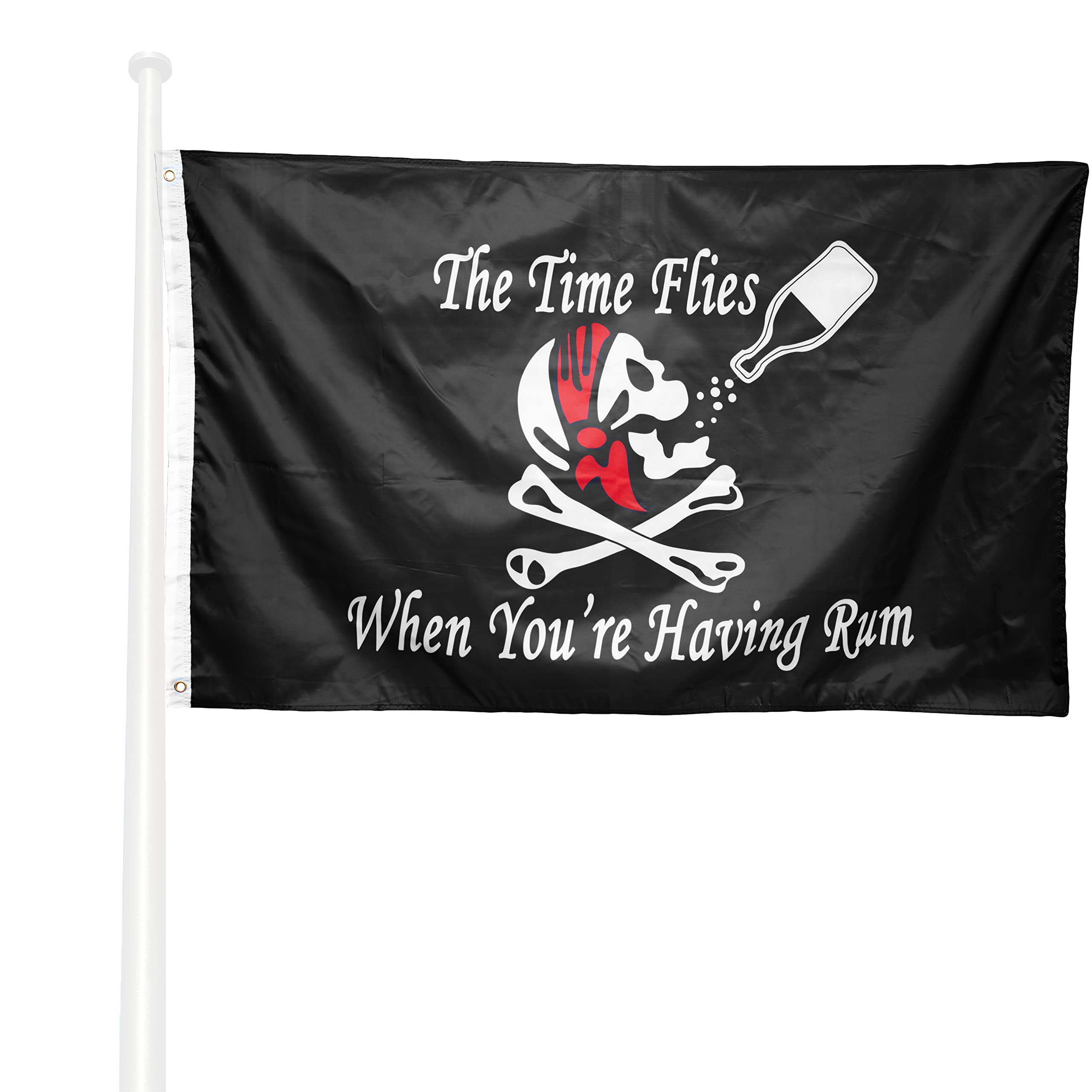 KliKil Pirates Flag Rum Large - 1 Pirate Flag Rum for Balcony, Pirates Flag the time flies when you're having rum For Outdoor Garden, Pirate Rum Flag - 90x150cm