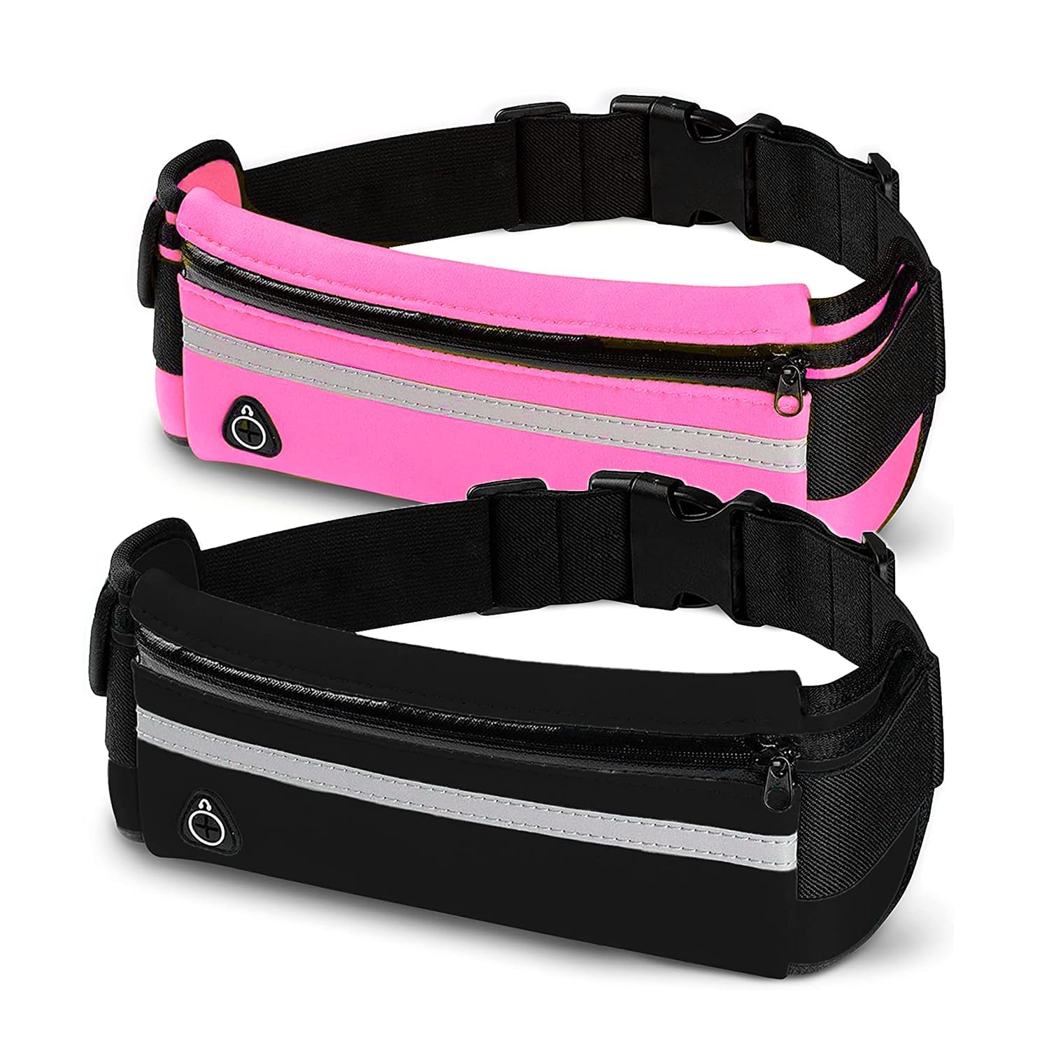 Pack of 2 Waterproof Sports Running Fanny Pack for Men and Women, Adjustable and Reflective for Running, 2 x 1 Running Belt, pink, 69 to 110 cm, Running fanny pack