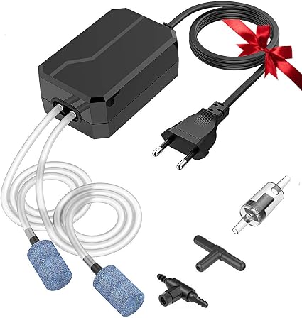 Omorc Pompe à Air Pour Aquarium 10 60l Pompe à Eau Pour Eau Doucesalée Débit Réglable Installation Facile 2 Sorties Dair Flux 2 En 1