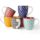 DOWAN 16 OZ Boho-Mosaic Coffee Mugs Set of 6, Large Ceramic Coffee Mugs with Handle, Bohemian Home Decor Gift Set for Housewarming, Wedding &amp; Birthday