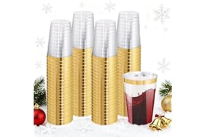 I00000 100 Pack 12 oz Gold Plastic Cups, Gold Rimmed Disposable Cups, Gold Disposable Wine Glasses Plastic Cocktail Glasses H