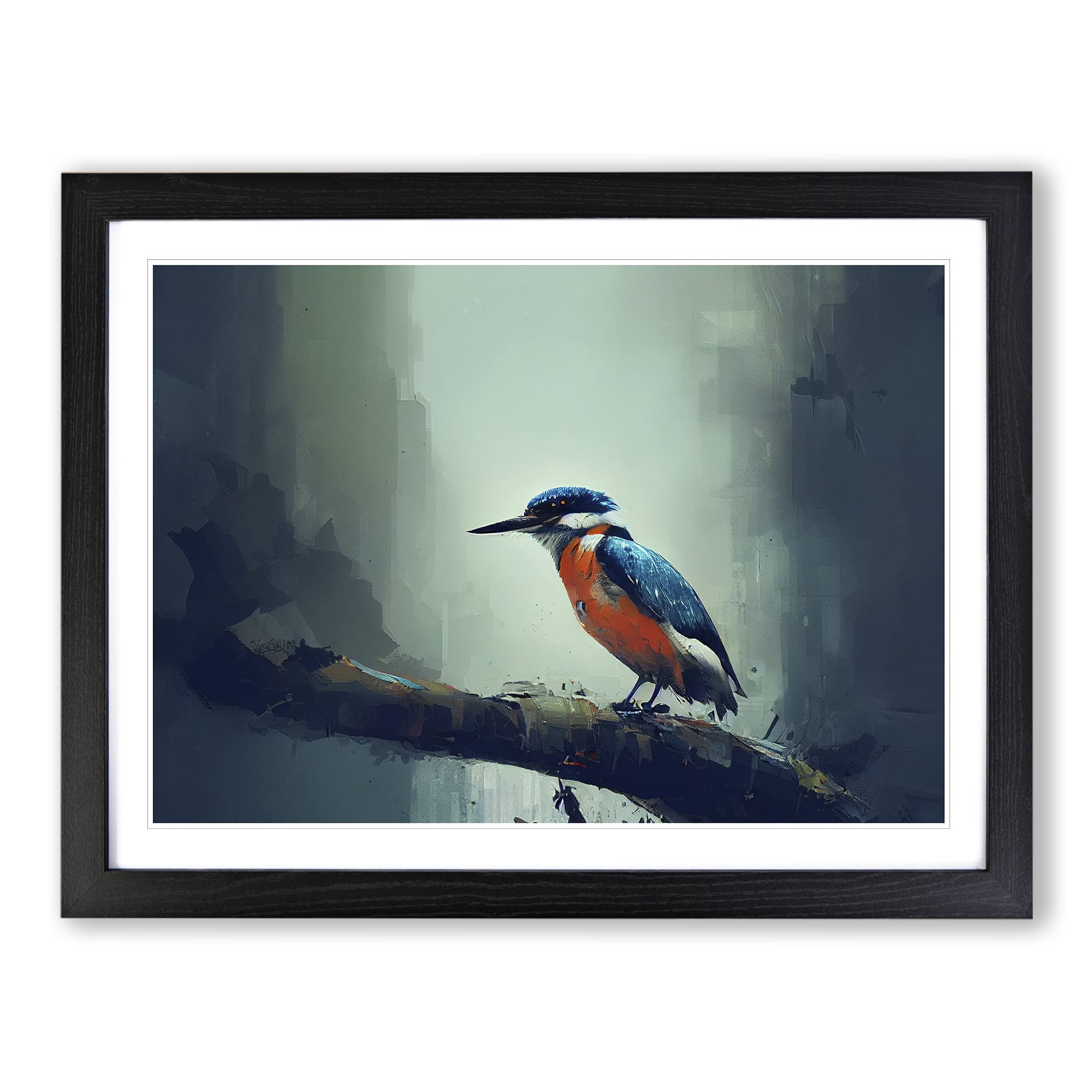 Kingfisher Bird Art Painting Vol.7 Framed Print | A4 Black Framed Wall Art | Ready to Hang | Modern Historical Picture | Living Room Bedroom Lounge Office