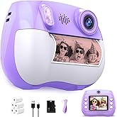 Instant Print Camera for Kids Christmas Birthday Gifts for Girls Boys HD Kids Digital Video Cameras for Toddler, Portable Toy for 3 4 5 6 7 8 9 10 11 12 Year Old with 32GB & 250 Print Paper, Purple