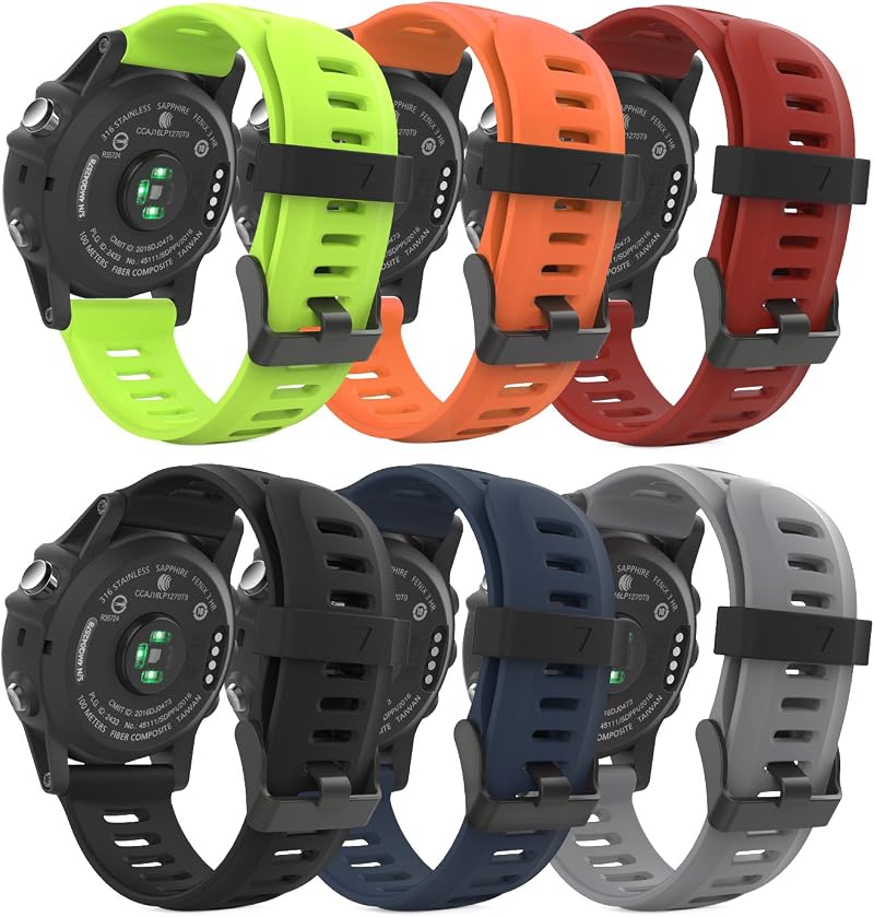 MoKo 6 Pack Silicone Bands for Garmin Fenix 3 5X Tactix Descent Mk1 w/Tools