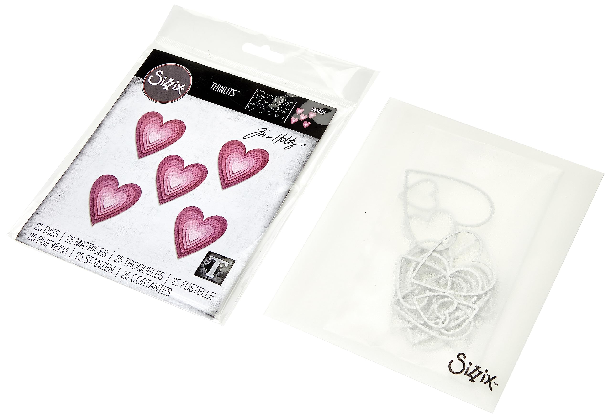 Sizzix Thinlits Die Set 25PK Stacked Tiles Hearts by Tim Holtz, 665858, Multicolor, One Size
