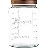 Extra Large Mason Jar - 1 Gallon Glass Wide Mouth Jar with Airtight Wooden Lid, Food Storage Container with Measurement Markings For Kitchen Pantry, Pickling, Cookies, Flour & Sugar