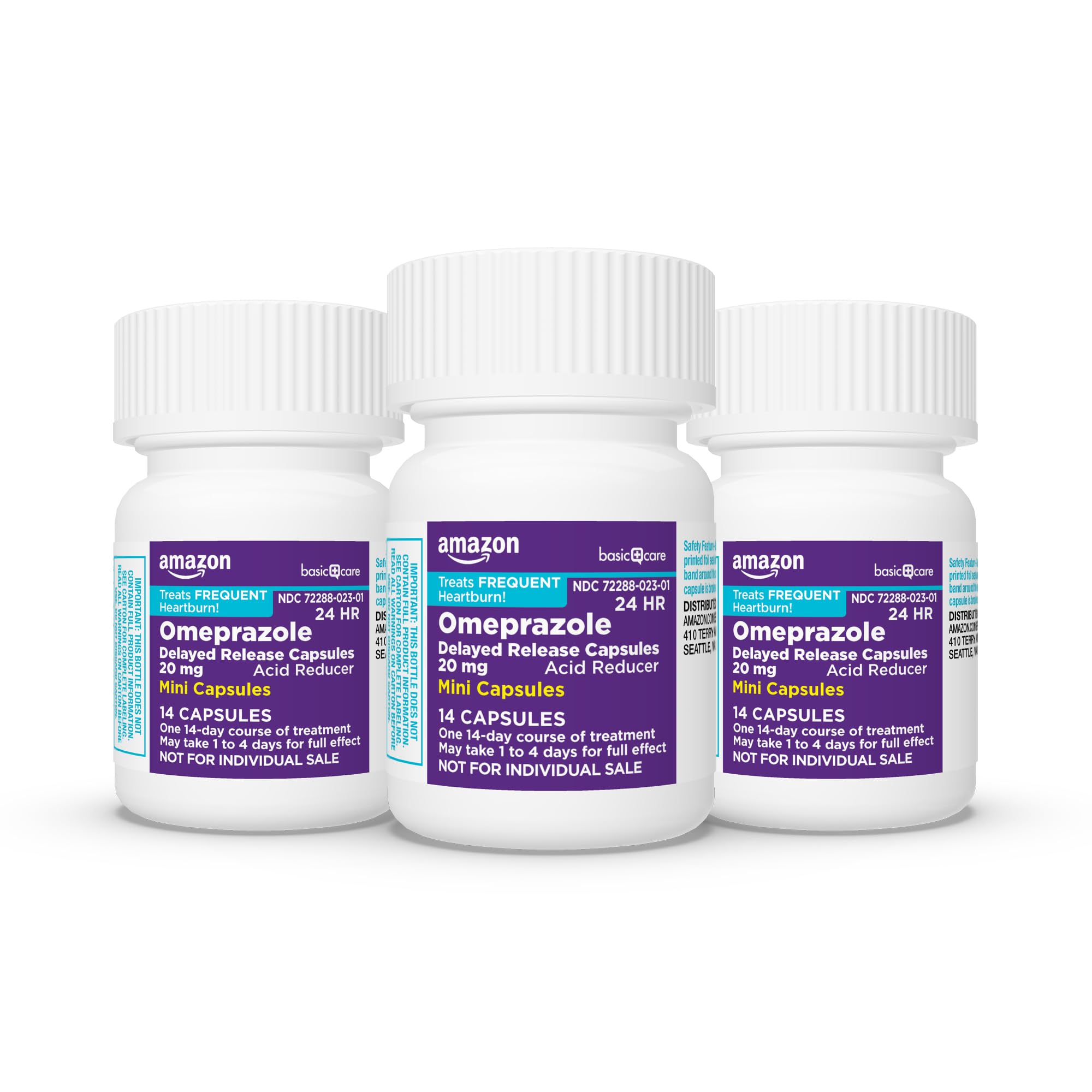 Amazon Basic Care Omeprazole Delayed Release Mini Capsules 20 mg, Acid Reducer, 24HR Heartburn Relief, 42 Count Pack