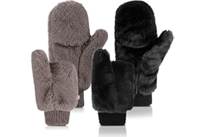 SATINIOR Faux Fur Mittens Fingerless Gloves Convertible Gloves Fluffy Winter Warm Soft Half Finger Fuzzy for Women