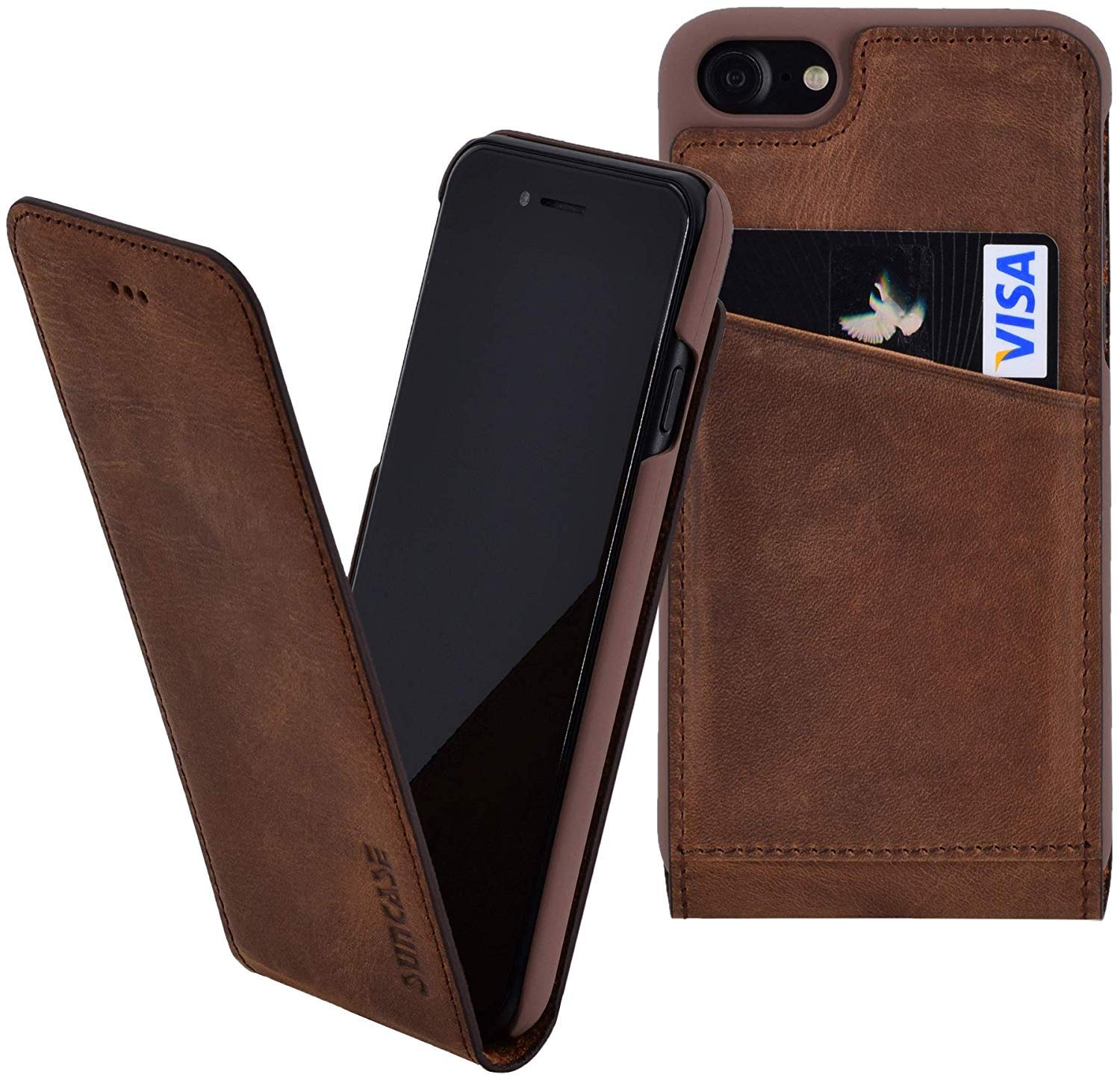 Suncase Original Flip Case compatible with iPhone 8 | iPhone 7 Case Leather Case Protective Case Cover (Ultra-Slim) in antique coffee