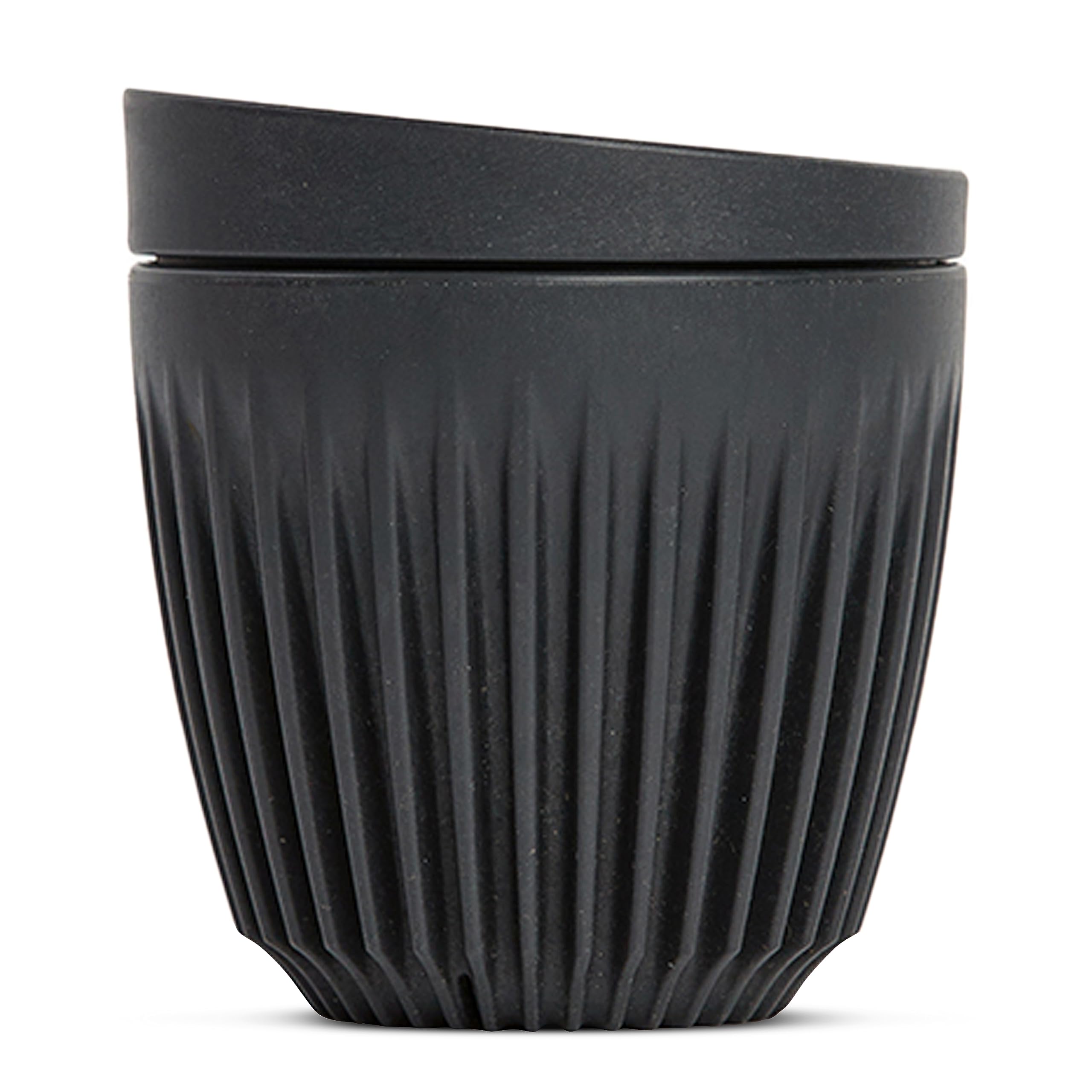 HUSKEE Coffee Cups with Lids - Reusable Coffee Cup with Unique Fins for Espresso, Cappuccino, Americano, Mocha - Insulated & Portable Latte Cups Made with Repurposed Coffee Husks (Charcoal, 6oz)