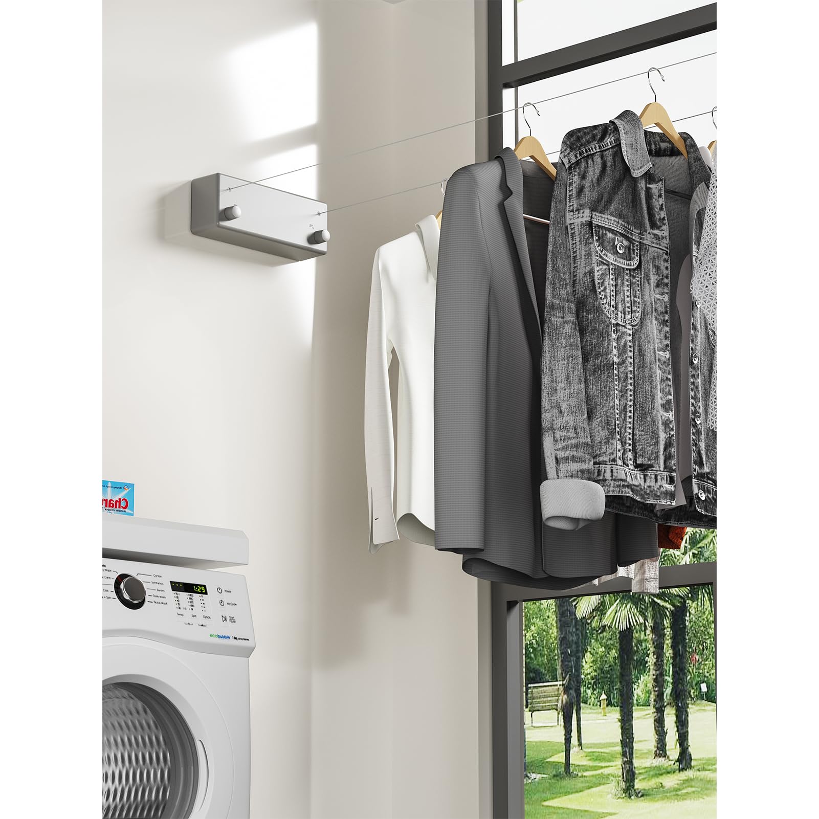 Kadorla Retractable Invisible Clothesline Indoor Double Line Washing Line Abs Aluminum Dryer With Adjustable Rope String for Indoor Indoor Hotel Balcony Bathroom 4.2m (-gun grey)