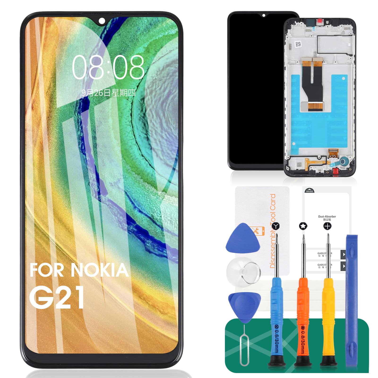 For Nokia G21 LCD Display For Nokia G11 Screen Replacement For Nokia G21 Touch Screen For Nokia G11 Digitizer Assembly Repair Kits (Black,With Frame)