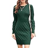 Dyexces Womens Sweater Dress Long Sleeve Crewneck Diamond Knit Sweater Dresses Sexy Slim Fit Pullover Dress