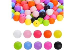 jiebor 100PCS 15mm Silicone Beads Focal Beads Rubber Round Loose Beads Bulk for DIY Beaded Keychain Beadable Pens Jewelry Necklace Bracelet Making Supplies