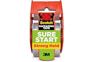 Scotch Sure Start Shipping Packaging Tape, 1.88" x 22.2 yd, Designed for Packing, Shipping and Mailing, Quiet Unwind, No Splitting or Tearing, 1.5" Core, Clear, 1 Dispensered Roll (145)