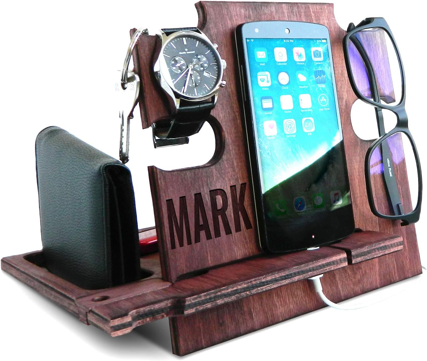 Amazon Com Personalized Gifts For Men Cell Phone Stand Wooden Desk Organizer Phone Dock Nightstand Charging Station Phone Holder Gift Ideas For Christmas Birthday Anniversary Mahogany