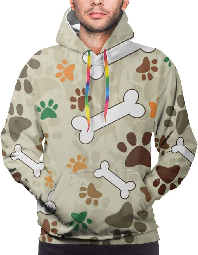 Tnbr51 Men's Hooded Sweatshirts Casual Dog Footprint Print