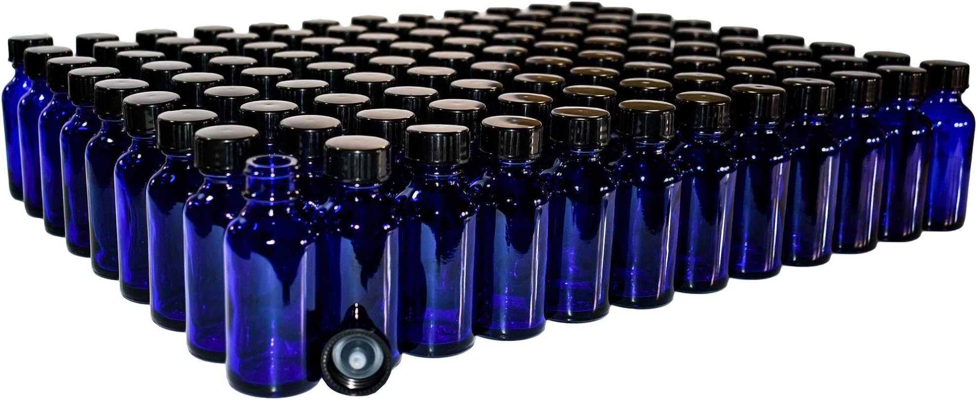 (108 Pack) 1 oz. Cobalt Blue Boston Round with Black Cone Cap