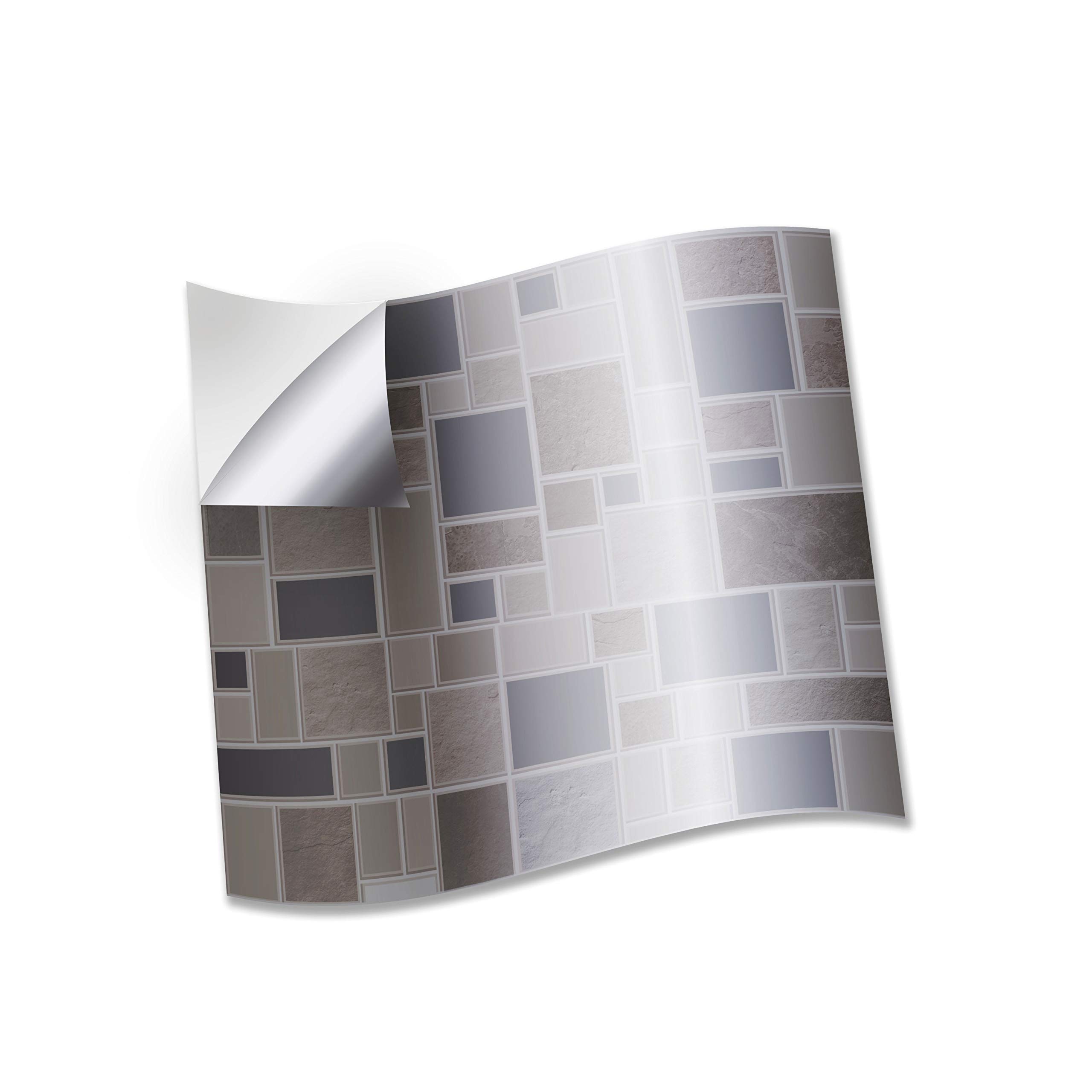 WALPLUS 15cm(6) 24pcs Metallic Silver Beige Stone Mosaic Wall Tile Sticker Tile Paint Stick on Tiles Peel and Stick Self Adhesive Wall Tiles Stickers for Kitchen Bathroom Tile Transfer Backsplash WT1611