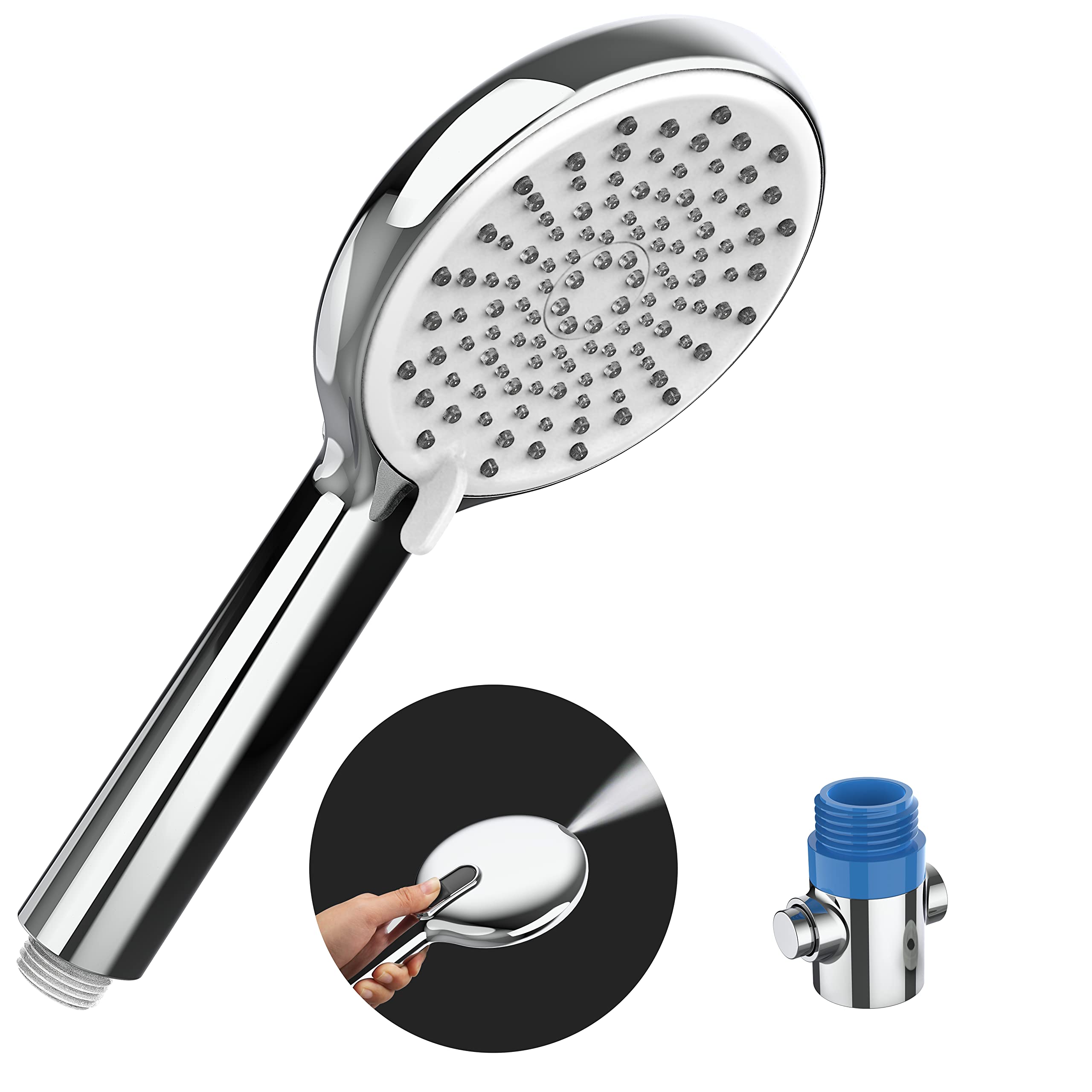 HONBOO Handheld Showers with Shut-Off Valve, Handheld Showers High Pressure with 4 Mode, Powerful Shower Head, Universal Big Shower Head, Chrome