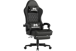 Gamtimer Gaming Chair, Video Game Chair with Footrest and Lumbar Support, Breathable PU Leather, Ergonomic Computer Chair, Height Adjustable with 360° Swivel Chair, Silla Gamer for Adults (Black)