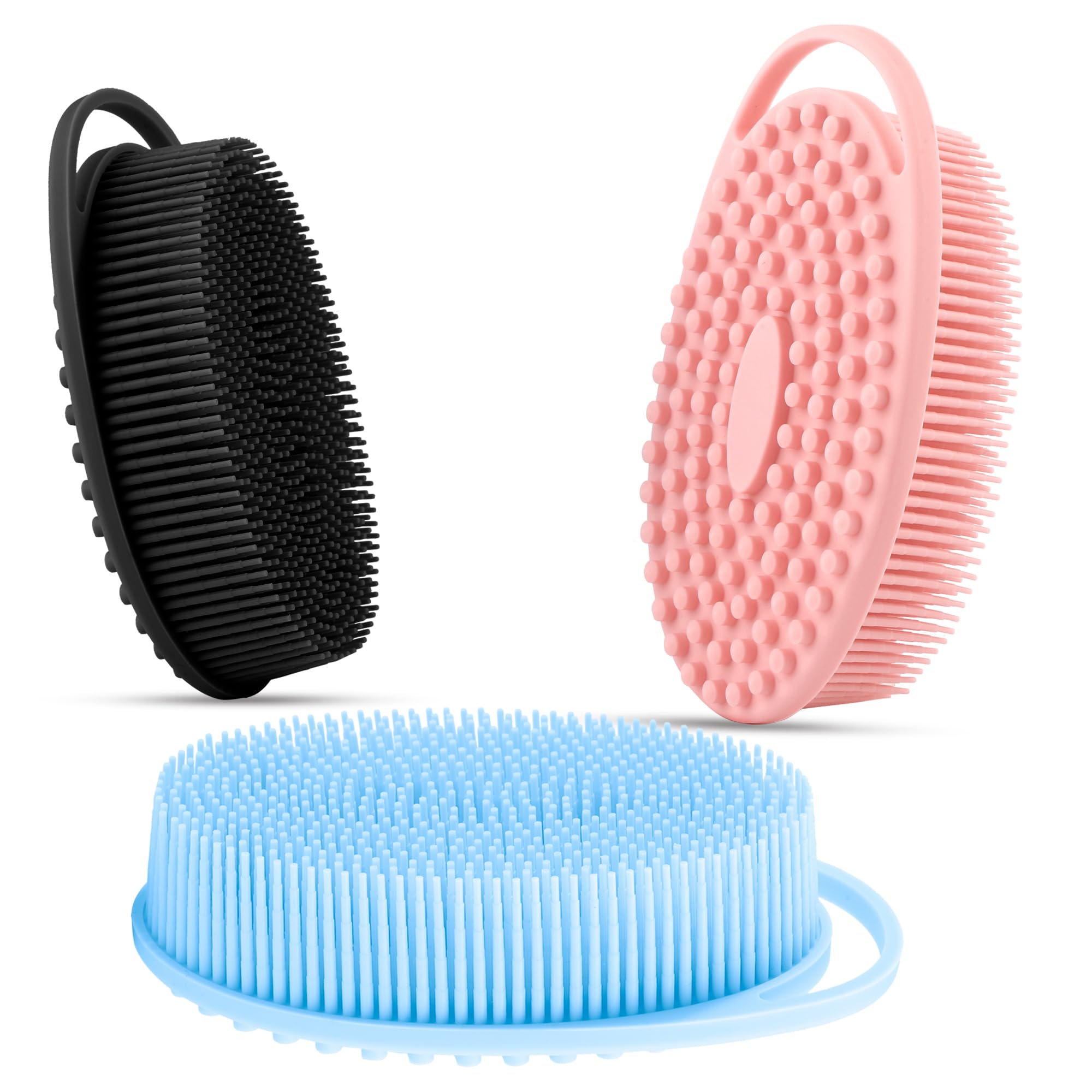 Photo 1 of 3 Pack Silicone Body Scrubber, Silicone Loofah Soft Exfoliating Body Scrubber, Silicones Body Brush Bath Shower Scrubber for Body, 2 in 1 Bath and Shampoo Wash Brush for Skin Exfoliation Men Women