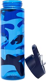 Smash Water Bottle 700ml Blue Camo with Straw Flip Lid Carry Handle view 2