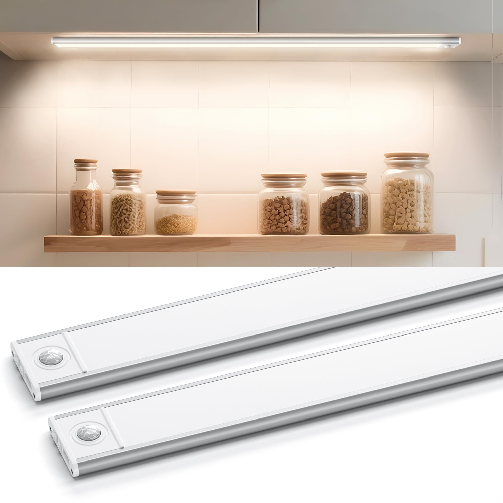 Photo 1 of NICKLUC Under Cabinet Lighting 16 Inches, 108 LED Motion Sensor Light Indoor, Dimmable 3 Color Rechargeable Closet Light, Battery Operated Magnetic Night Light for Kitchen, Wardrobe, Stairs