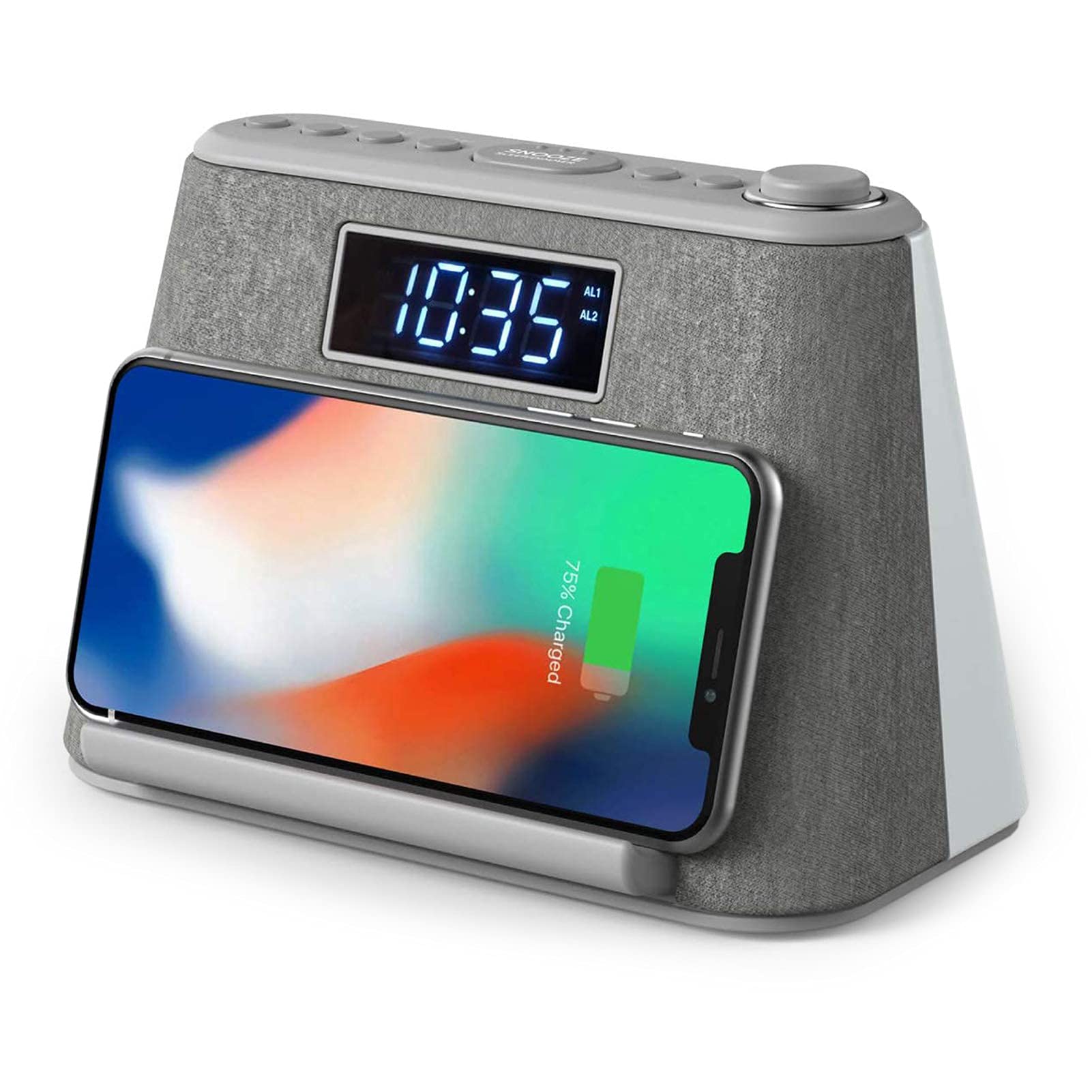 i-box Digital Alarm Clock Radio, Bedside LCD Alarm Clock with USB Charger & Wireless QI Charging, Bluetooth Speaker, FM Radio, RGB Mood LED Night Light Lamp, Dimmable Display and White Noise Machine