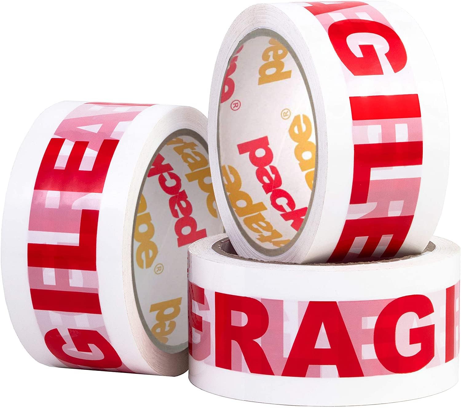 Packatape Fragile Packing Tape for Parcels and Boxes - Heavy Duty Fragile Packaging Tape Provides a Strong, Secure and Sticky Seal for your Boxes, 3 Rolls Per Pack, 48MM x 66M