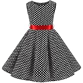 Kids Girls 50s Audrey Vintage Polka Dot Swing Party Rockabilly Dress Retro Peter Pan Doll Collar Wedding Casual Skater Dress