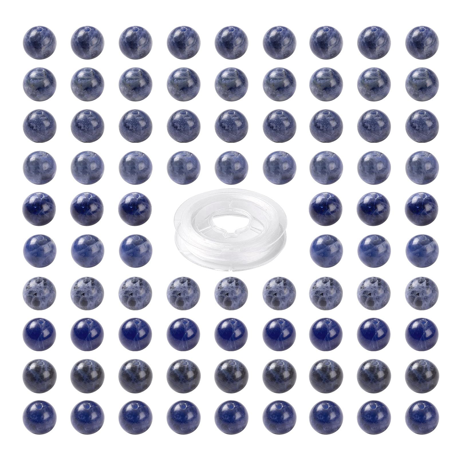 BEEFLYING 100 Pcs 8mm Natural Sodalite Beads Blue Natural Round Loose Beads with Big Aperture for Jewelry Bracelet Earring Making