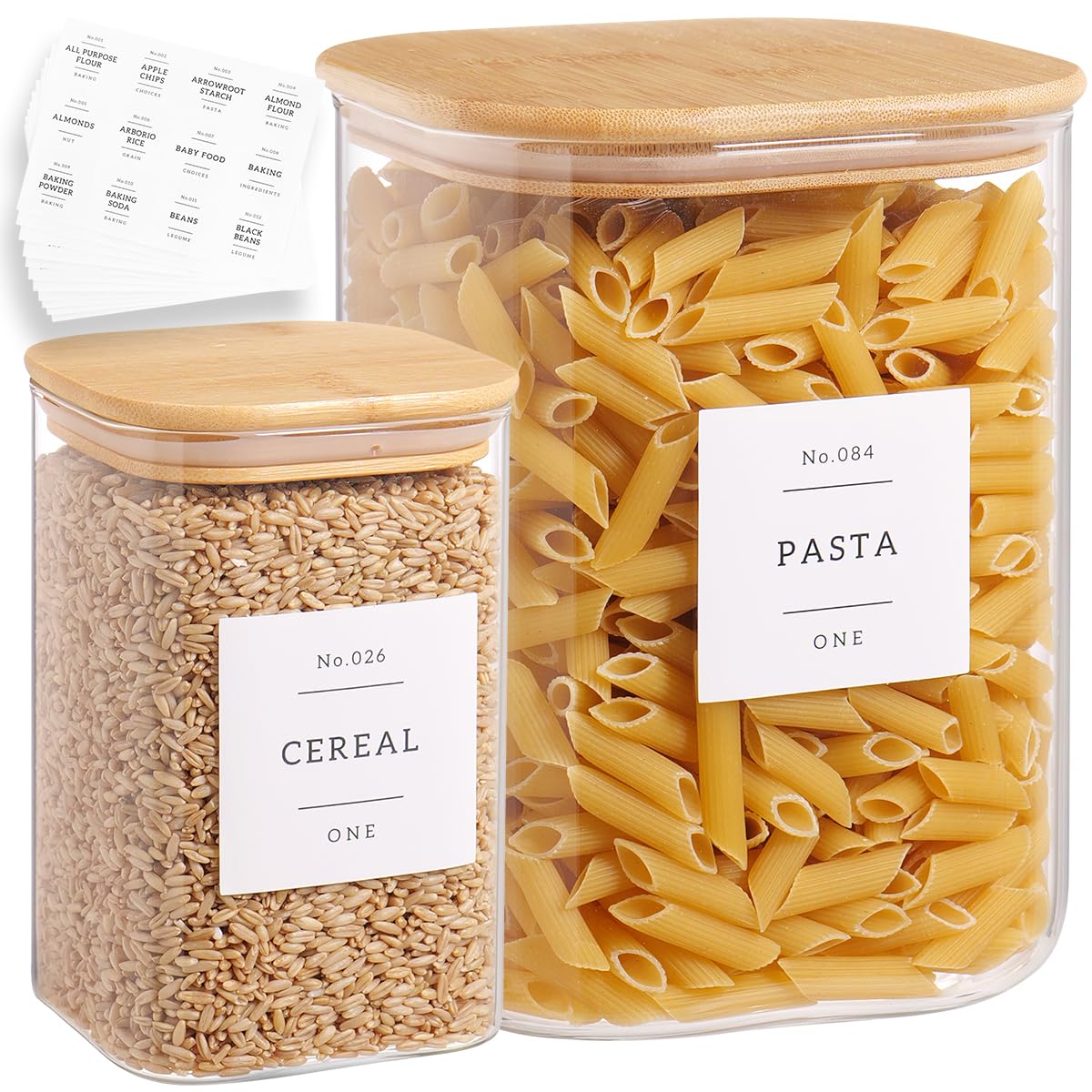 Container With Label Glass Food Storage Containers with 132 Kitchen Pantry Labels, 110/37 oz ...