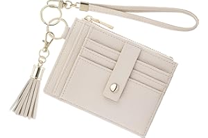 New Fashion Kingdom Wristlet Keychain Wallet for Women Slim Rfid Blocking Credit Card Holder Wristlet Zip Id Case Wallet Small Compact Leather Wallet Coin Purse for Women (Beige)